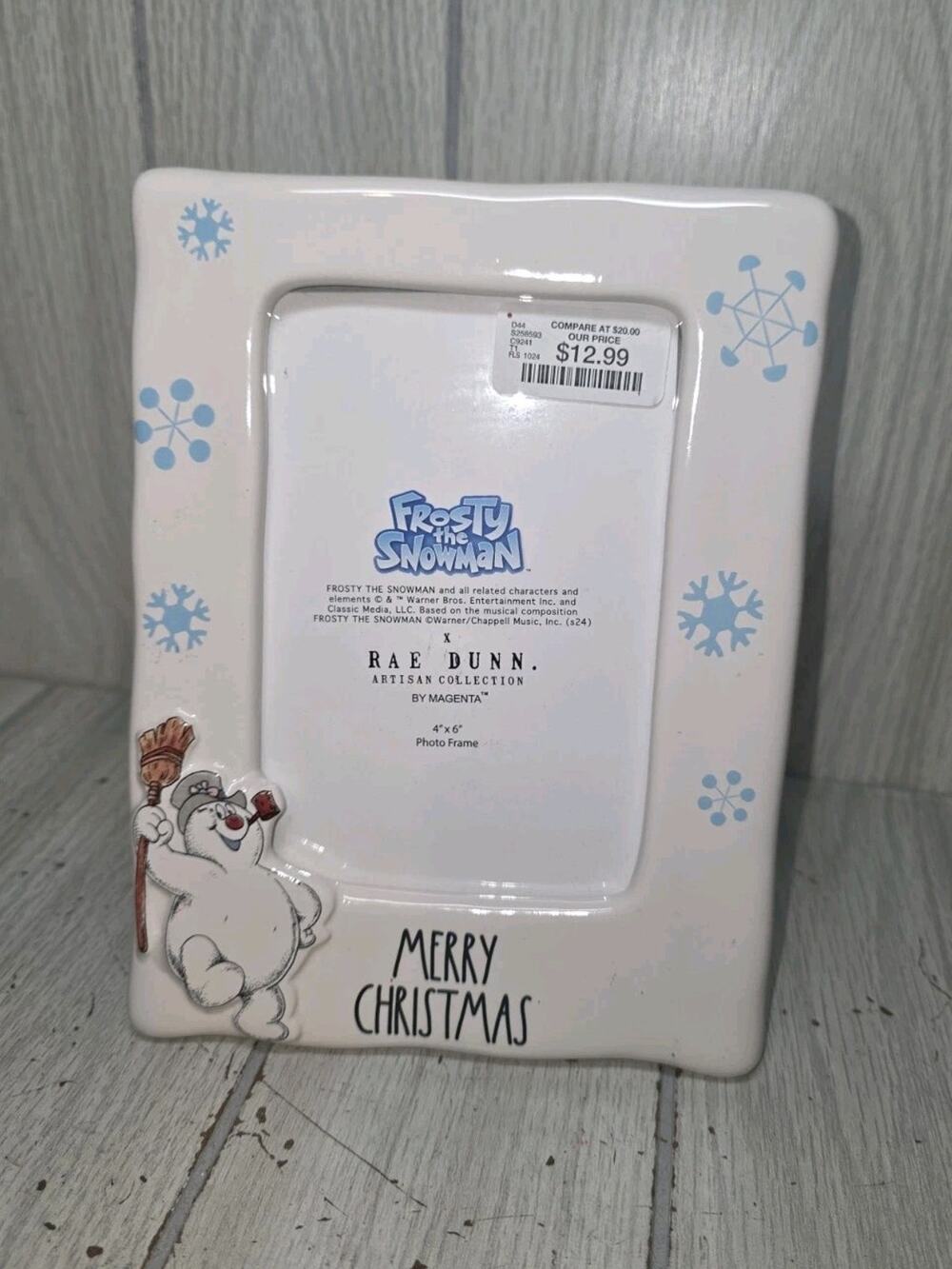 Rae Dunn Frosty The Snowman Merry Christmas Photo Frame 4X6 New Holiday Festive
